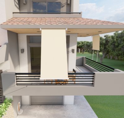 Tenda da sole a caduta con bracci per balcone terrazzo finestra 150cm Beige Golisa